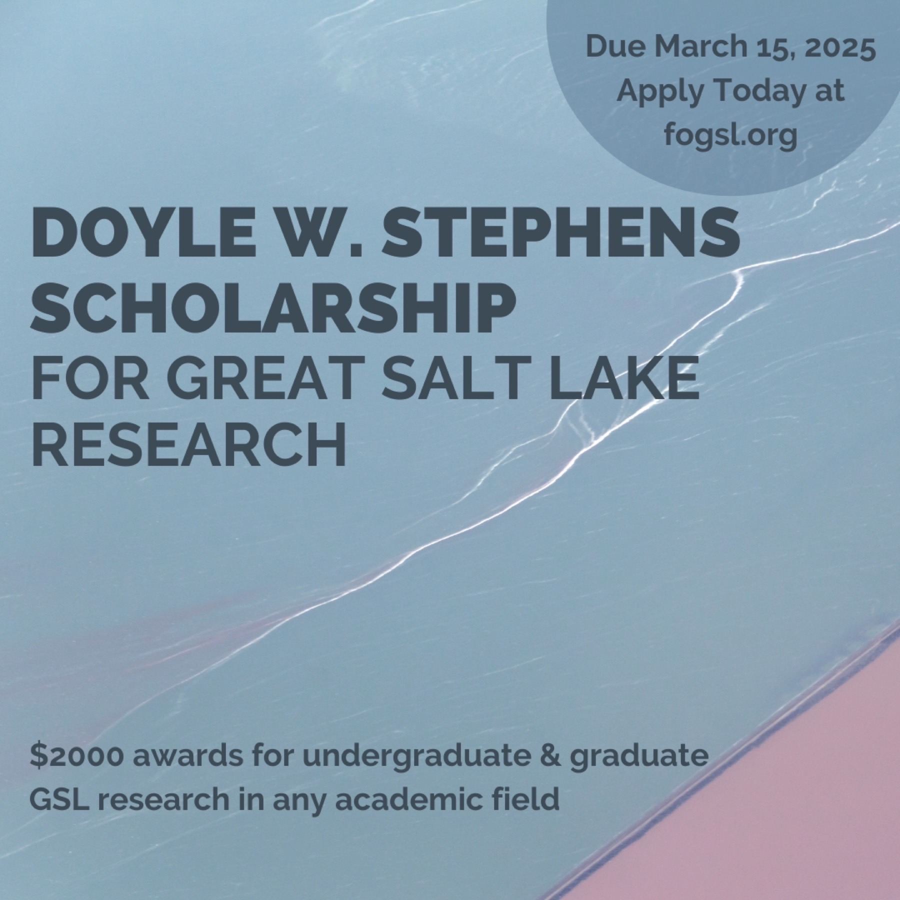 FRIENDS of Great Salt Lake - Call for Applications: Doyle W. Stephens Scholarship for Great Salt Lake Research